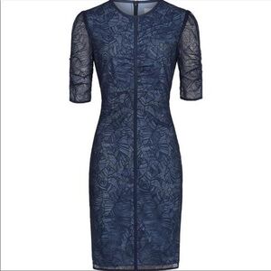 Reiss Navy Long Sleeve Lace Dress